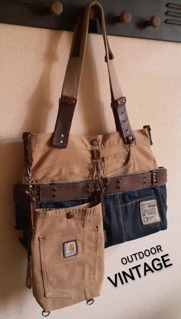 デニムリメイク★★★OUOUTDOOR VINTAGE 肩掛けトート&腰袋付き