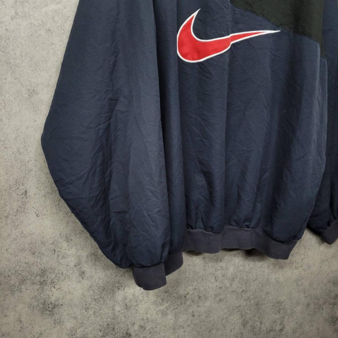 【90s 古着】ナイキ 刺繍 ナイロンジャケット ネイビー×レッド XL