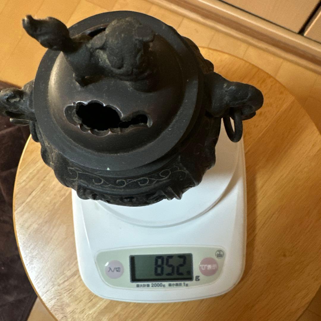 2566 銅製　大明宣徳銘　獅子香炉