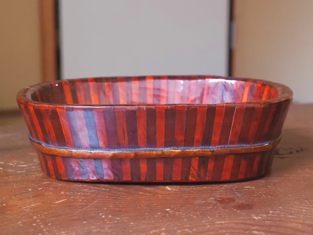 永辰祥造　唐木　寄木煙草盆　漆工芸　箱付　煙道具　茶道具Q2330