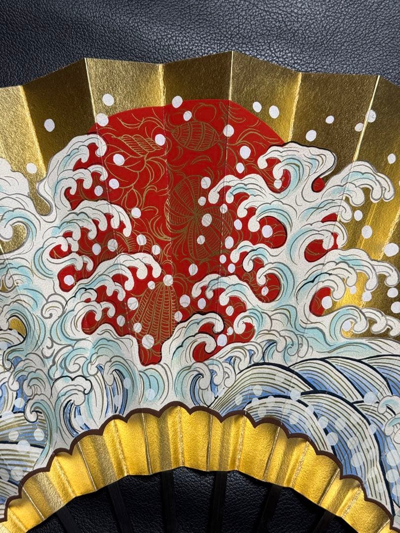 扇子　33cm 十松屋福井扇舗　波濤日輪図　負修羅扇　桐箱　仕舞扇　能楽　着物