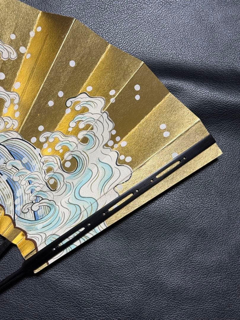 扇子　33cm 十松屋福井扇舗　波濤日輪図　負修羅扇　桐箱　仕舞扇　能楽　着物