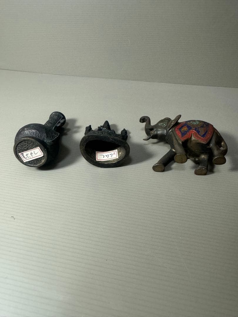 2097 銅製　花瓶1客　仏像1客　象置物1客