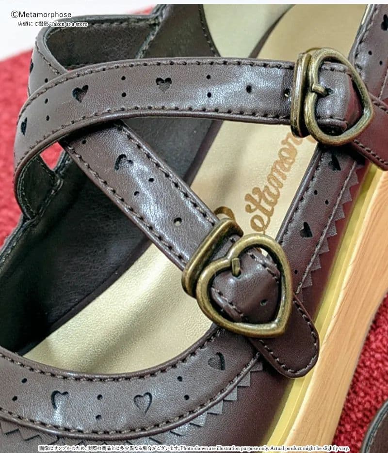 メタモルフォーゼ/木底風リボンシューズ/茶色/Sサイズ