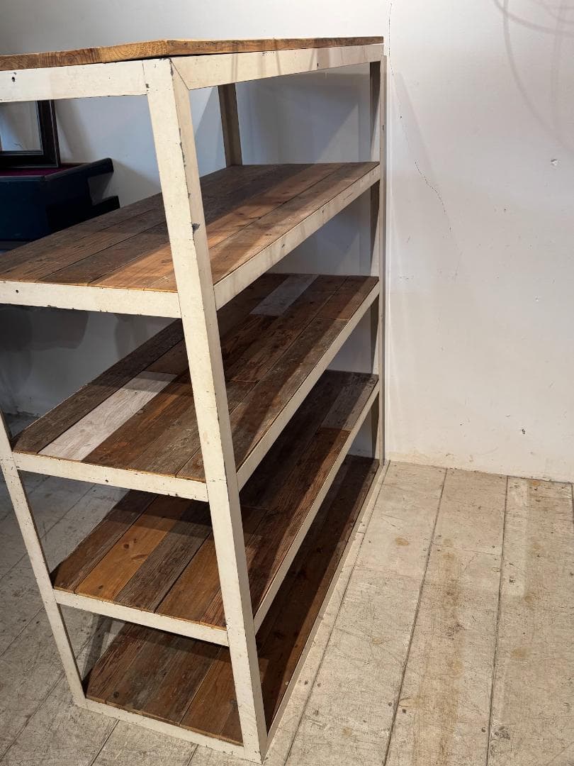 古材 オープンシェルフ アイアン スチールラック ヴィンテージ ホワイトペイント