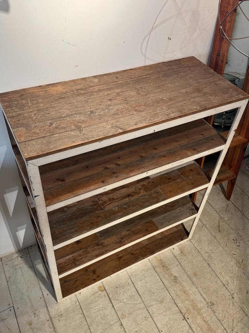 古材 オープンシェルフ アイアン スチールラック ヴィンテージ ホワイトペイント