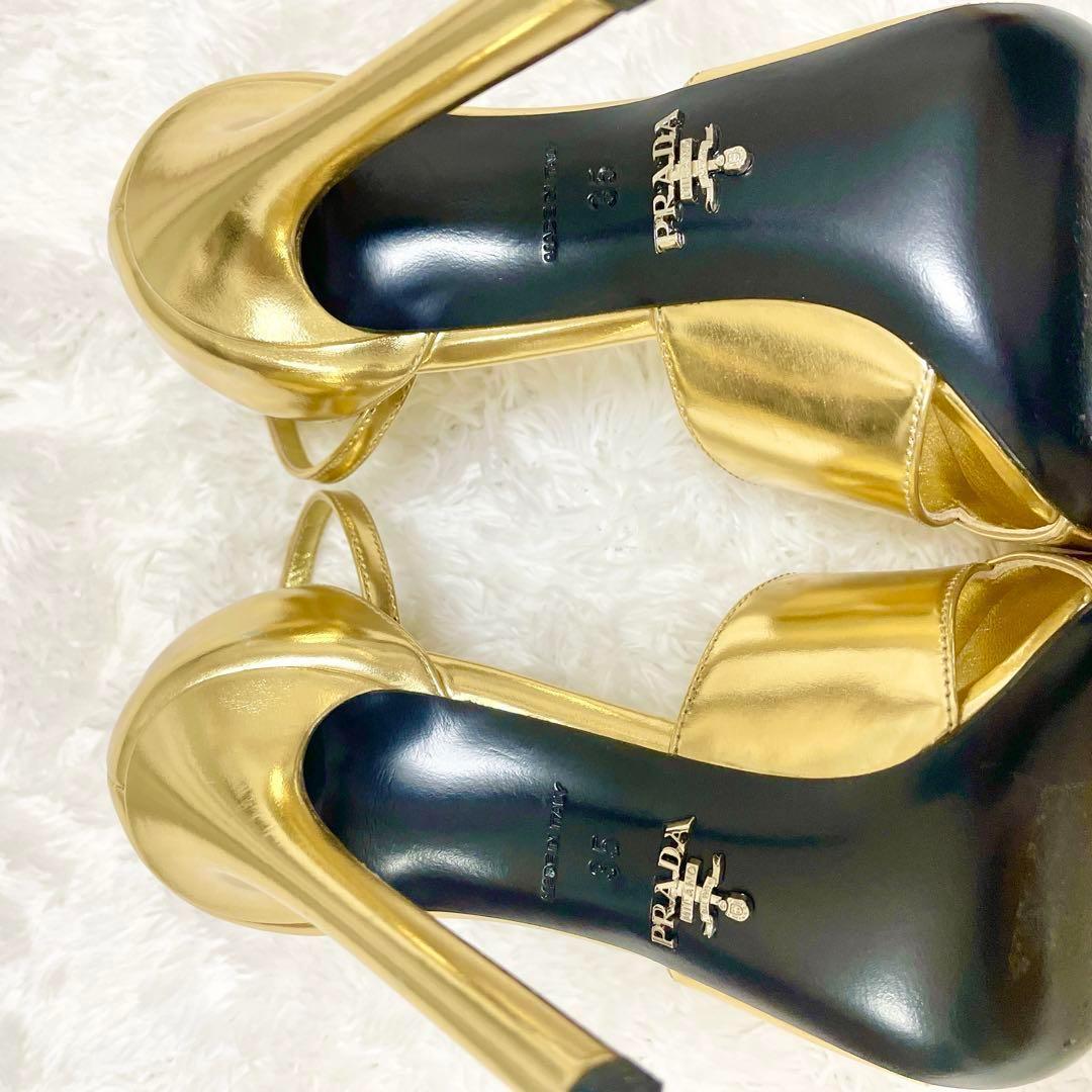美品✨PRADA プラダ サンダル ハイヒール メタリック ゴールド 22.5