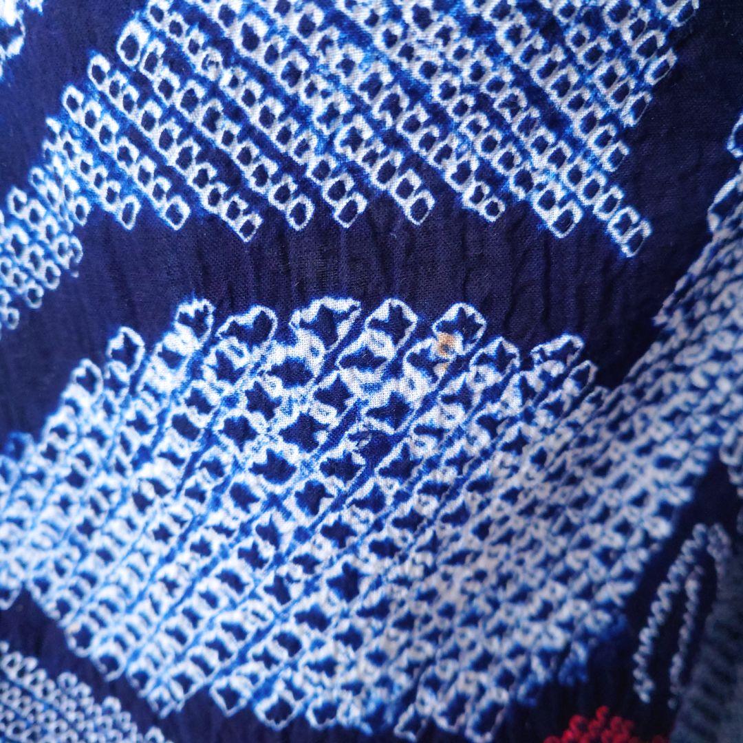 有松絞り　浴衣　椿　しつけ糸付　花