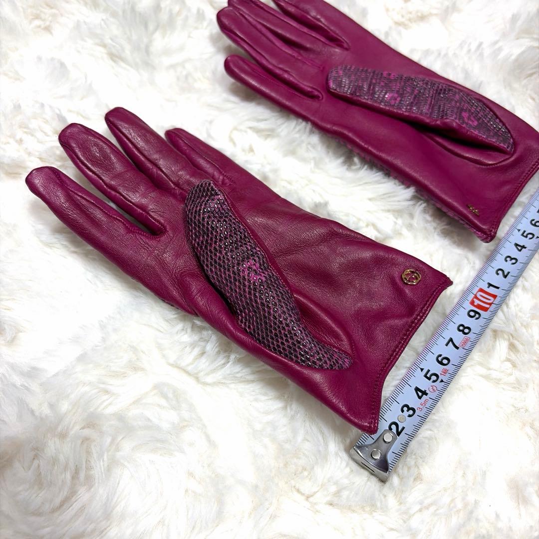 GUCCI グッチ GGインターロッキング ピンク パイソン レザー 手袋