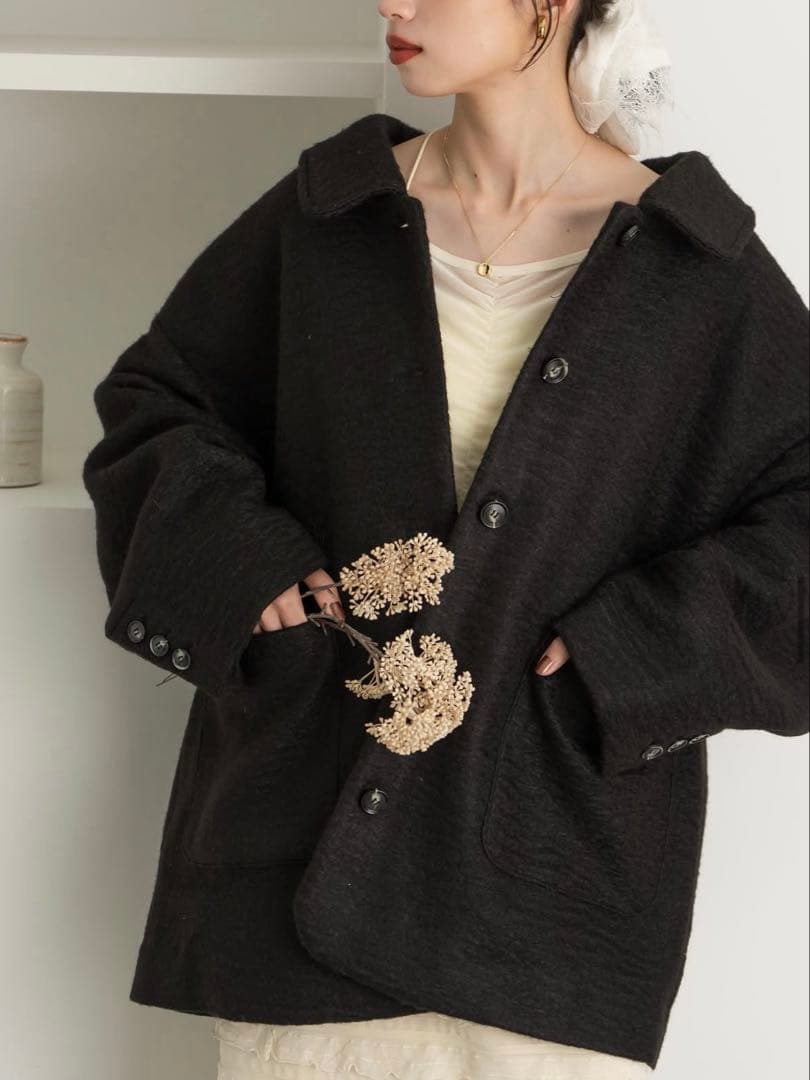 hinari☆ステンカラーシャギーミドルコート