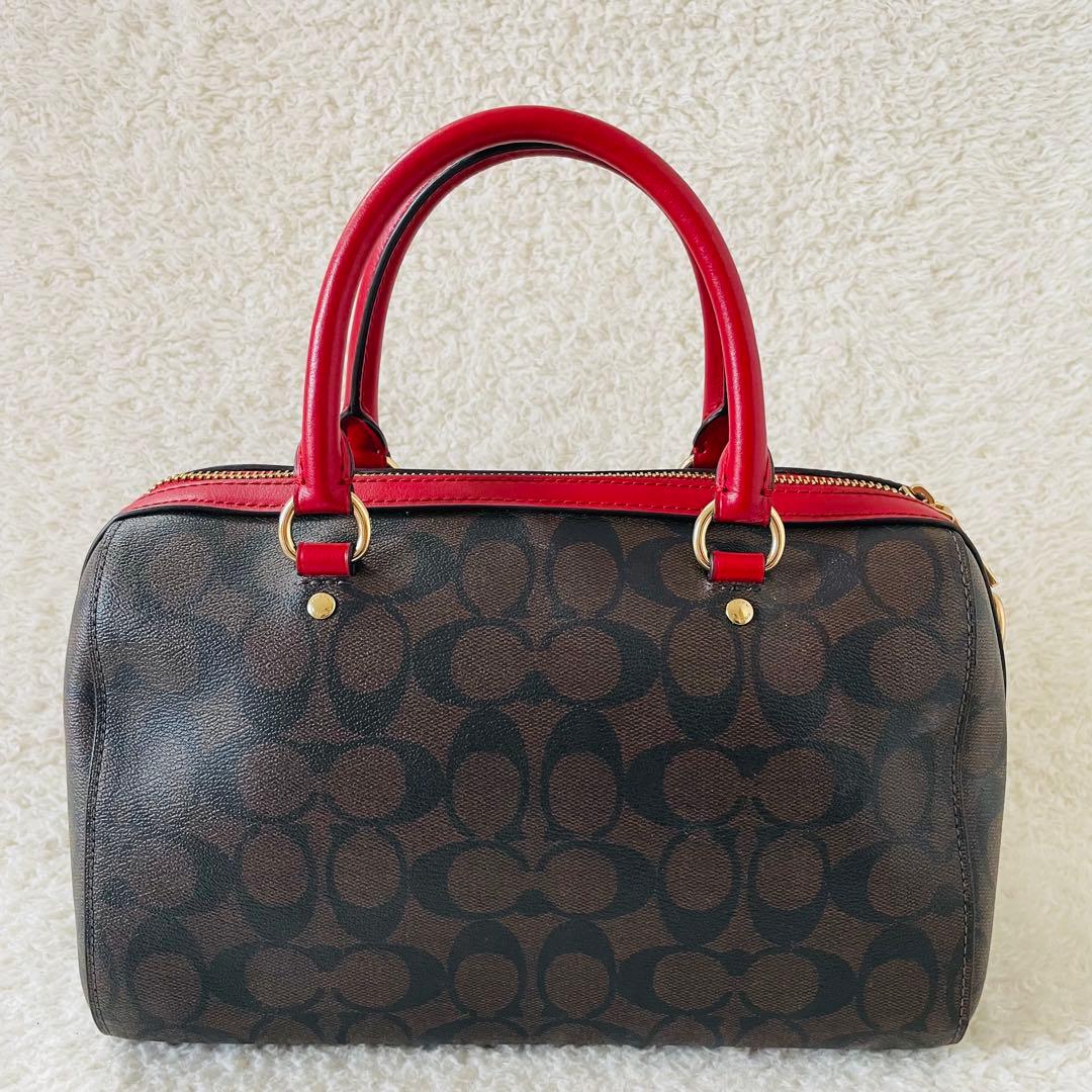 【美品】coach ミニボストン 2way ショルダーバッグ シグネチャー 赤