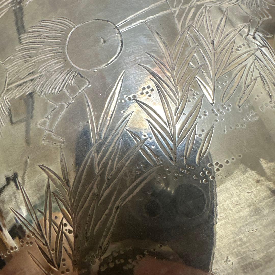 純銀　銀瓶　水差　大水指　彫刻　片切彫　箱あり　1201g 骨董古美術