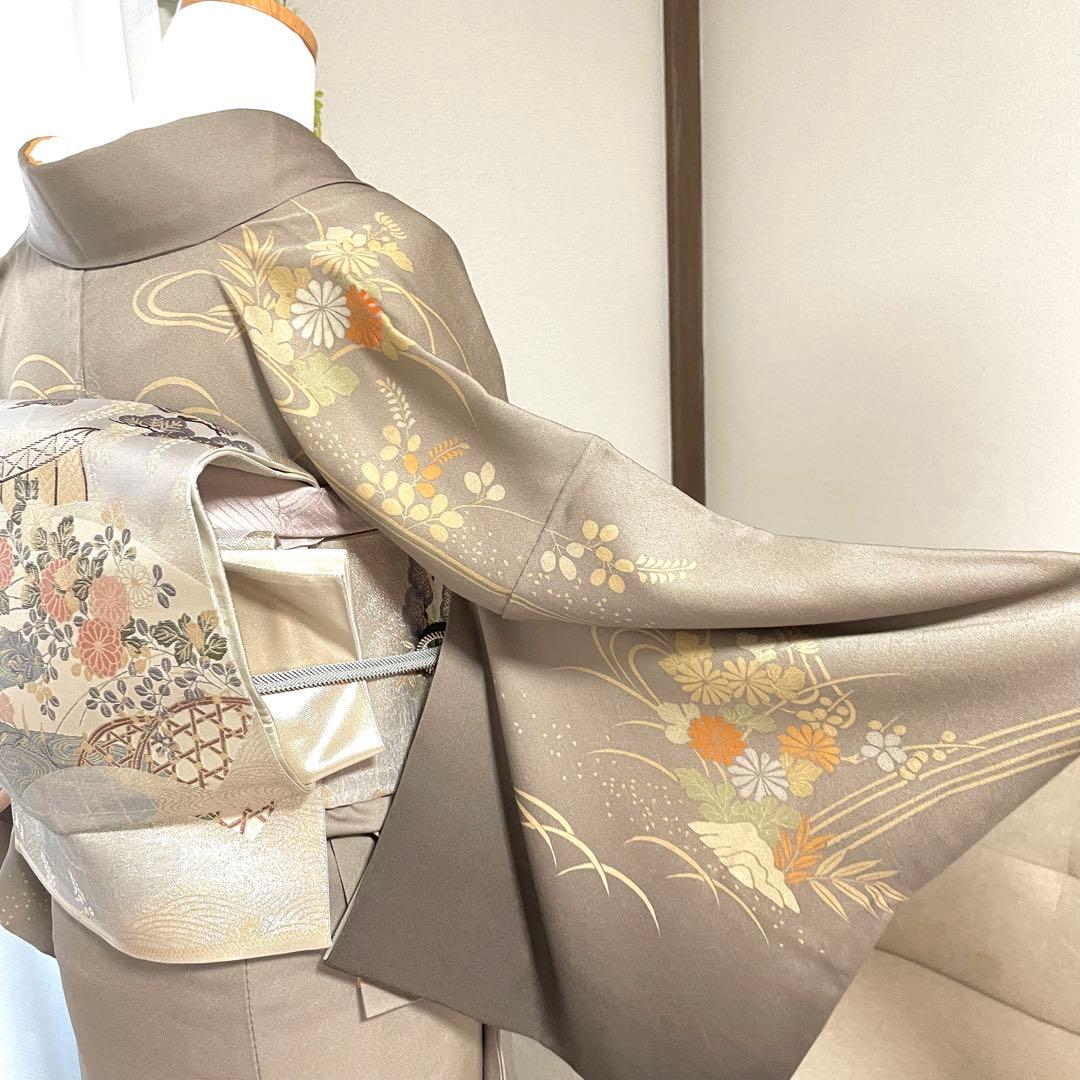 グレージュ 刺繍 4点 フルセット 訪問着 入学式 卒業式 入園式 春 秋 冬