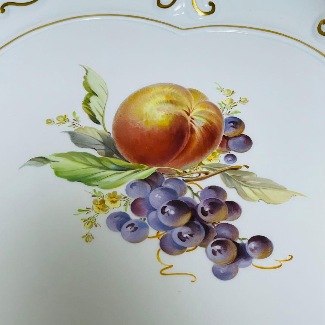 大型 Meissen マイセン フルーツ オーバルプレート 持ち手付き 飾り皿
