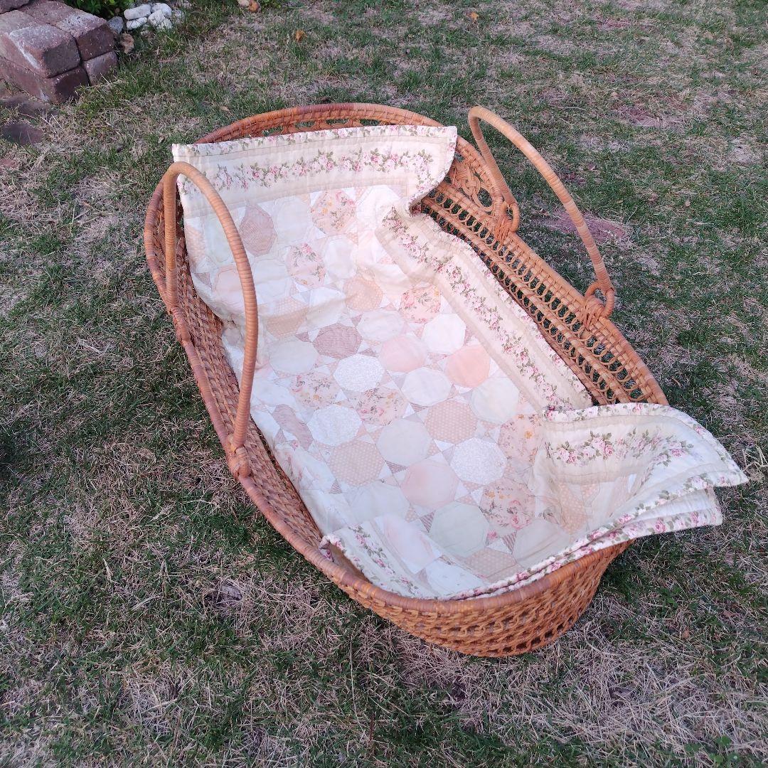 アンティーク ベビーバスケット 昭和レトロ 日本製 ラタン 籐 かご ゆりかご