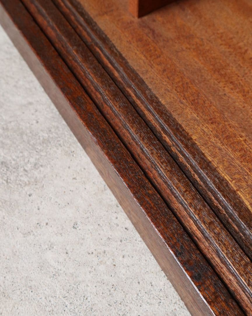 13(金)までお値下げ中 モールガラスのラワン材ローボード　古道具 古家具 昭和