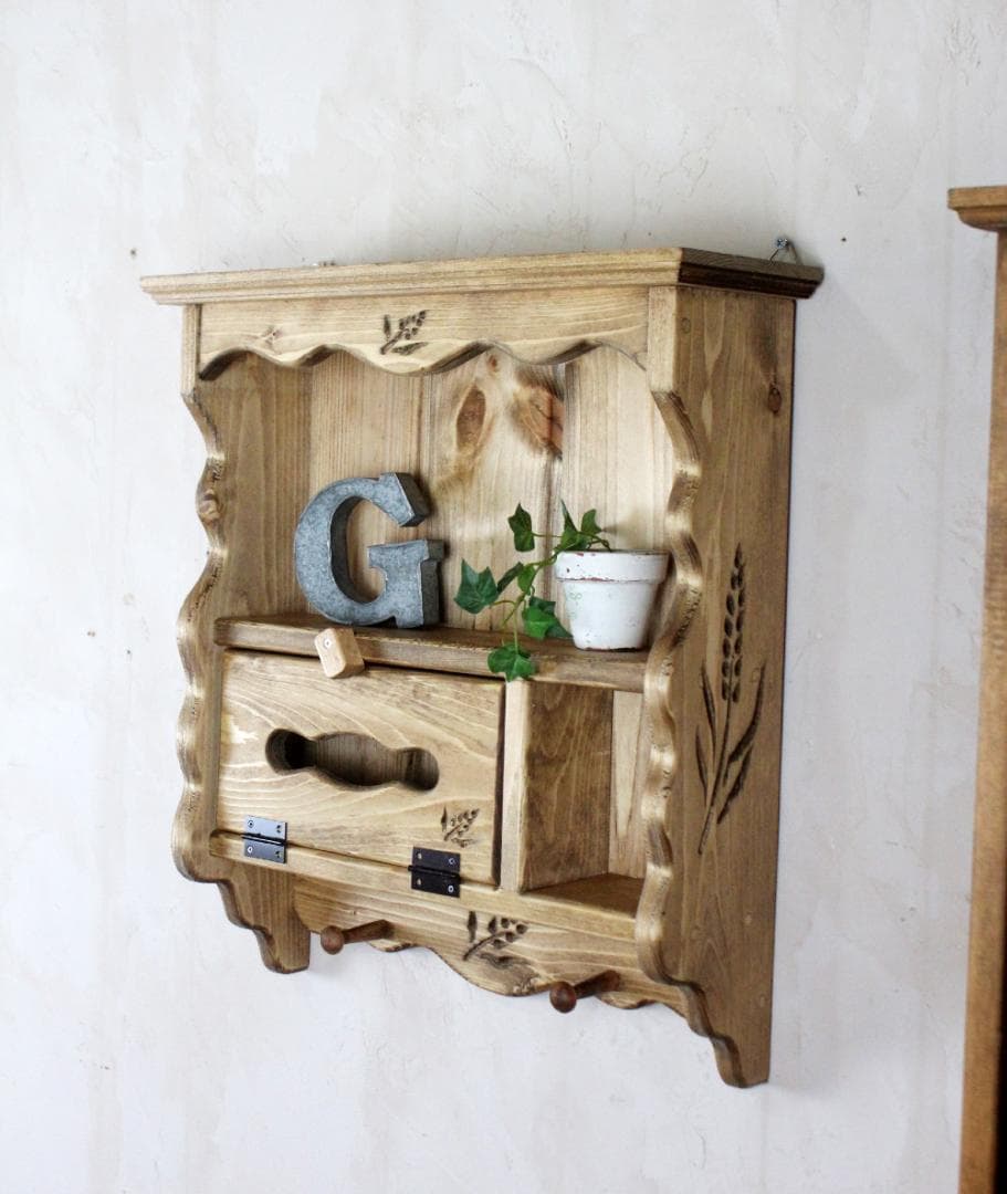 ハンドメイド　麦穂のティッシュシェルフ