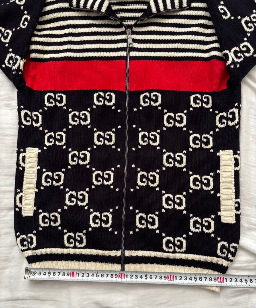 D*n様 GUCCI 545701 GGストライプ コットン ジップアップニット