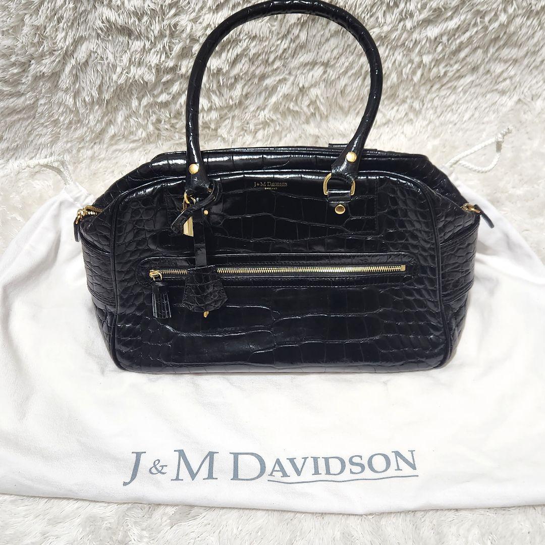 南京錠 クロコ 型押し ミニボストンバッグ ブラック J&M DAVIDSON