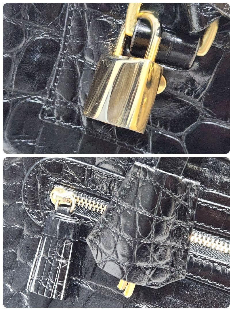 南京錠 クロコ 型押し ミニボストンバッグ ブラック J&M DAVIDSON