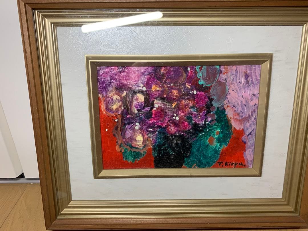 【額縁付】花　油絵　絵画　T.kiryu