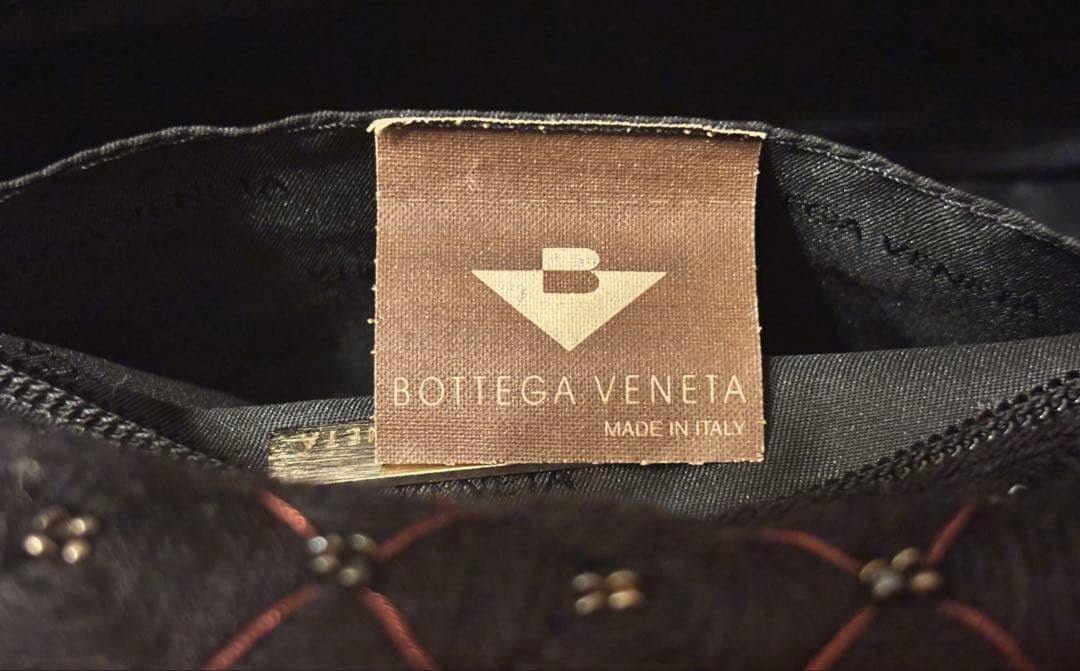 ボッテガヴェネタ ハンドバッグ 肩掛け 黒 ニット×ビーズ×ラメ刺繍×レザー