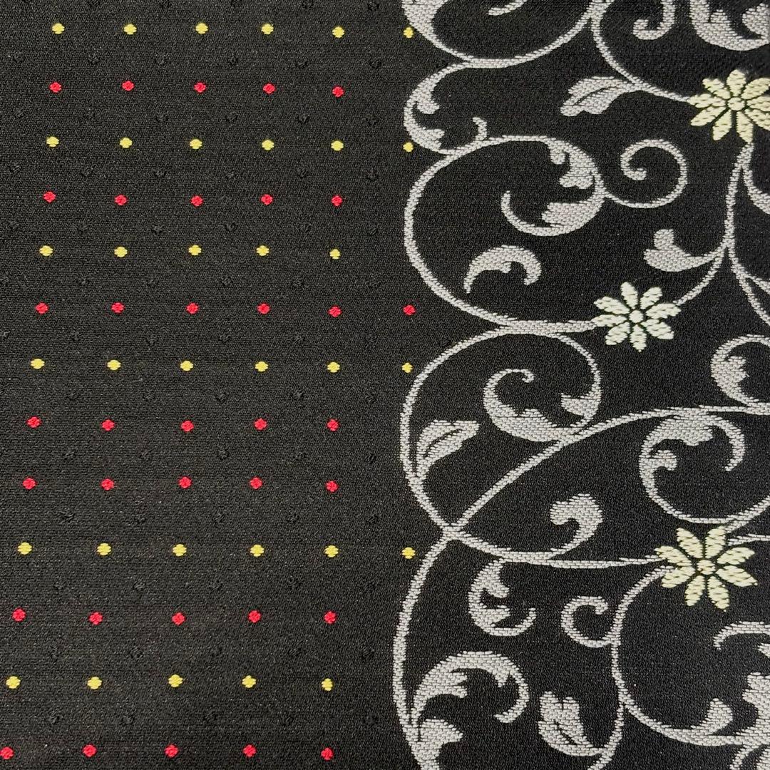 ぺ*ん様 名古屋帯 西陣織 黒 唐織 正絹 花唐草 ドット so259