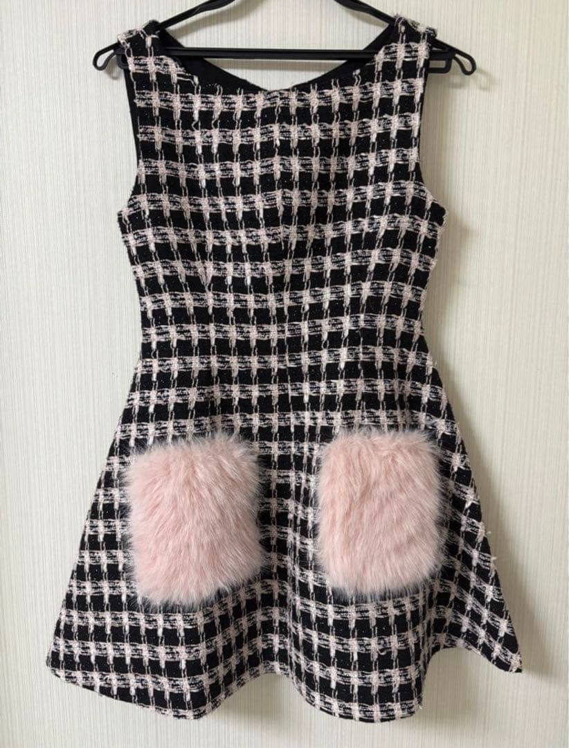 lumignon Tweed pocket fur dress ピンク S
