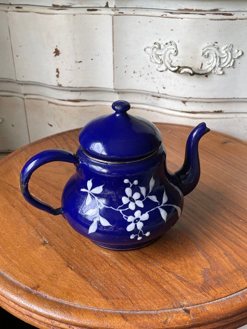 フランス　アンティーク　ホーロー　ティー　ポット　コーヒー　ポット　手書き　レア