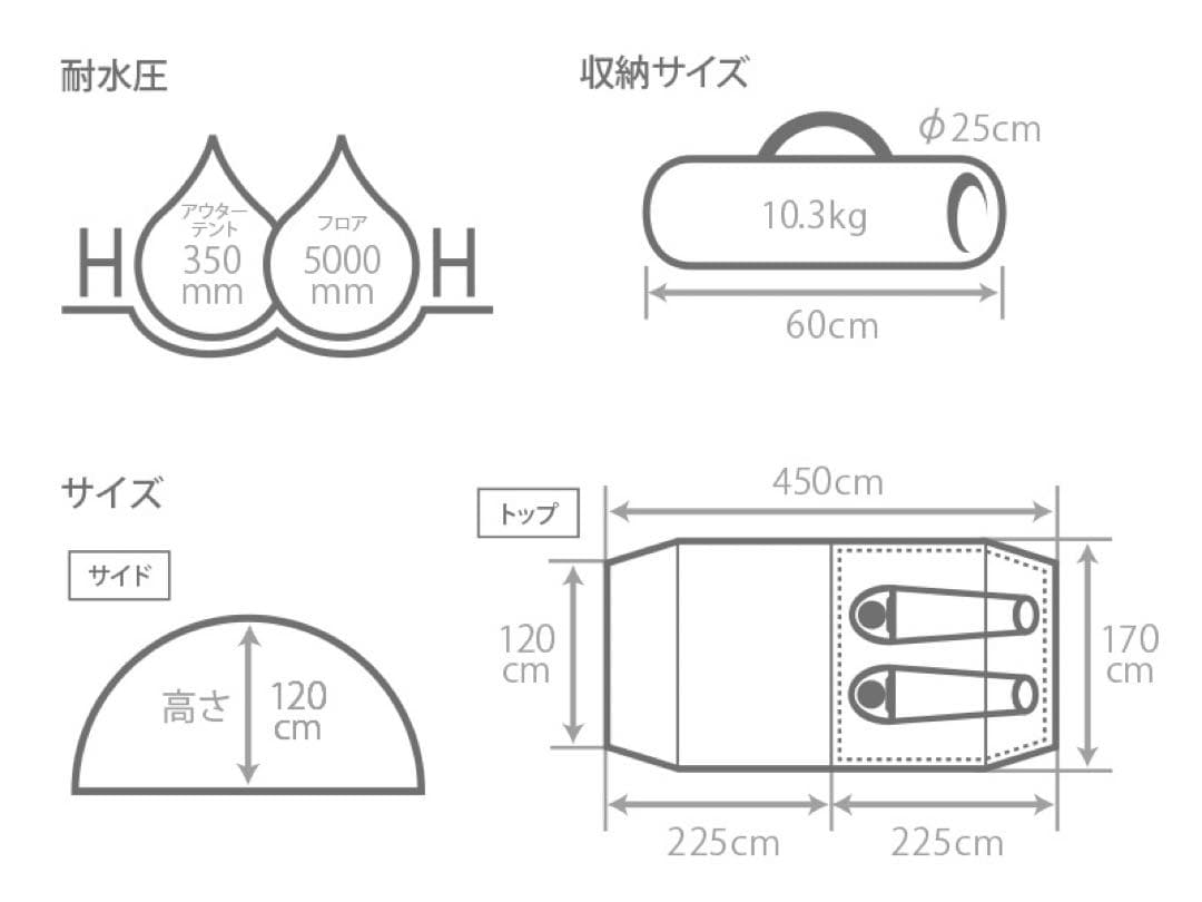 未使用　DOD カマボコテントソロTC T2-604-TN 2ルームテント