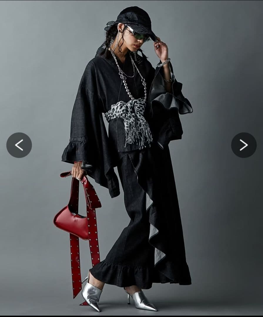 綿100％デニム浴衣(花柄半襟付き)+帯　 GEVS.