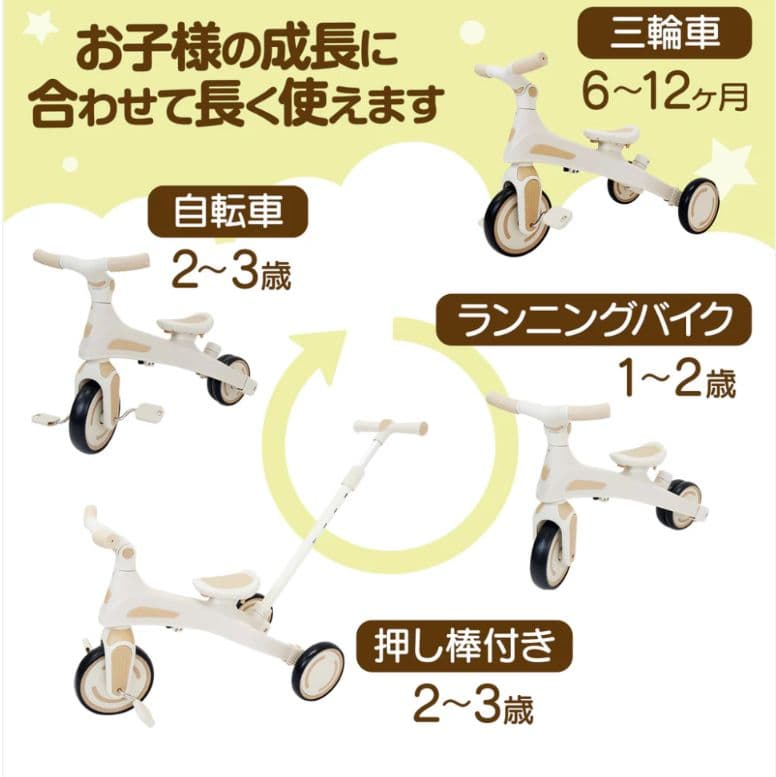 三輪車　自転車　こども用　子供用　多機能　安全　(レッド)