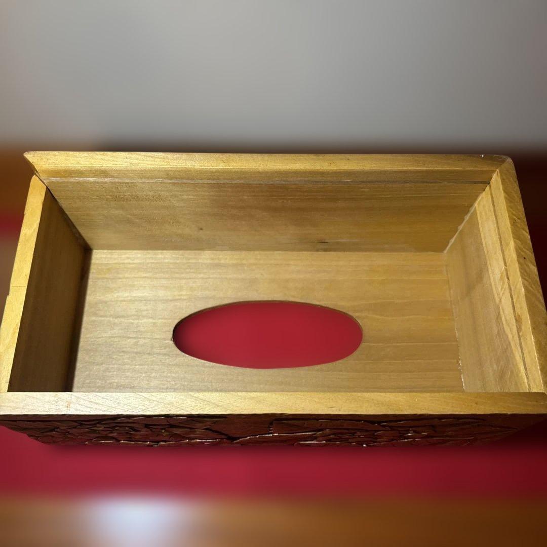 ③ 木彫り　BOXティッシュ　横　紫陽花