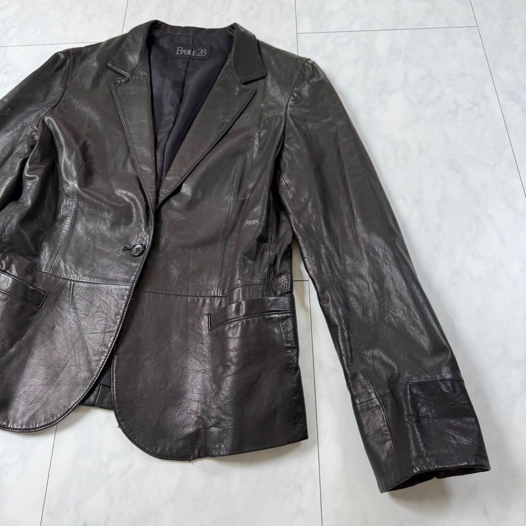 【バジーレベントット】レザージャケット・テーラード・羊革・柔らか本革◇黒・15号