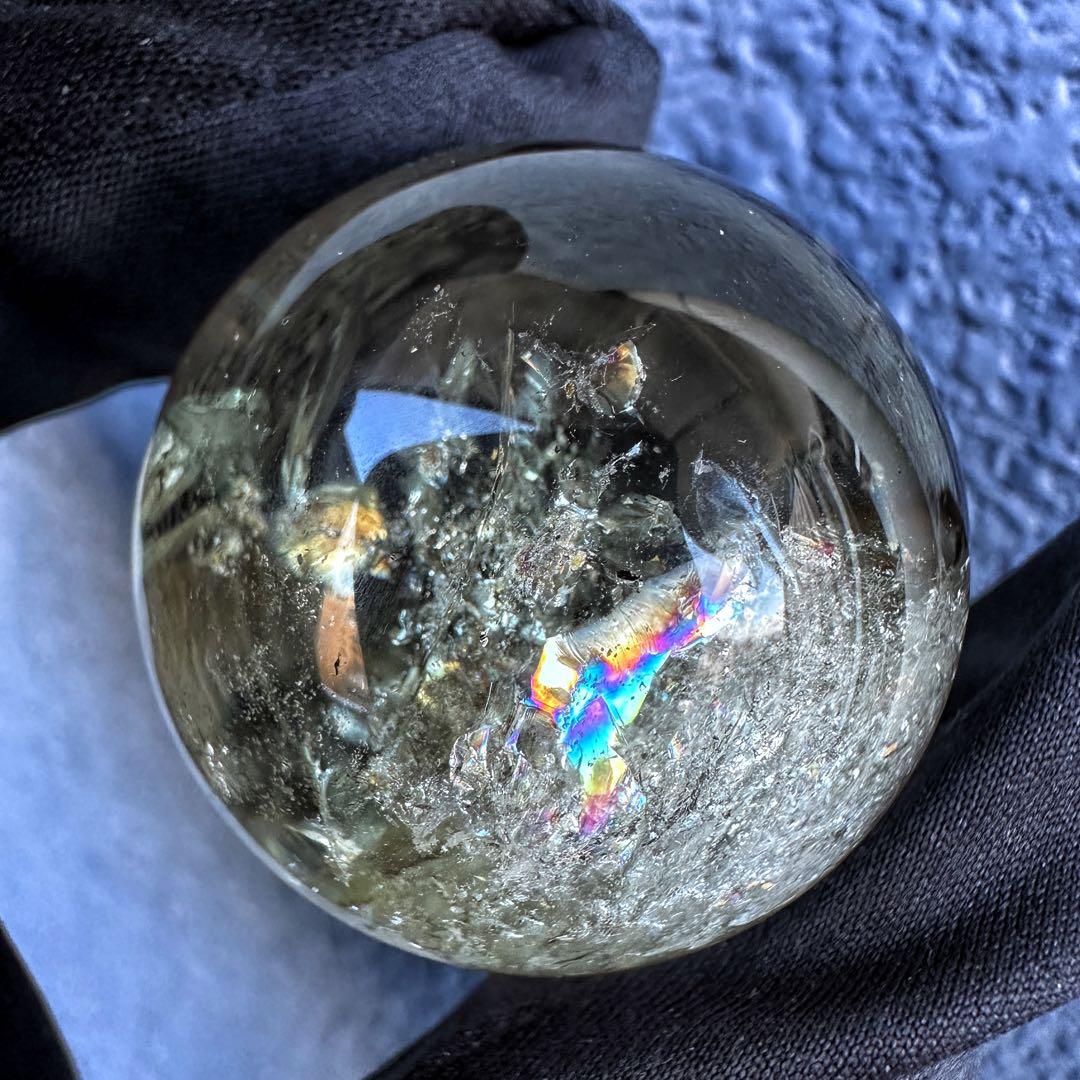 【開運 魔除】レインボースモーキーシトリン ブルーエンジェルラダー丸玉A1317