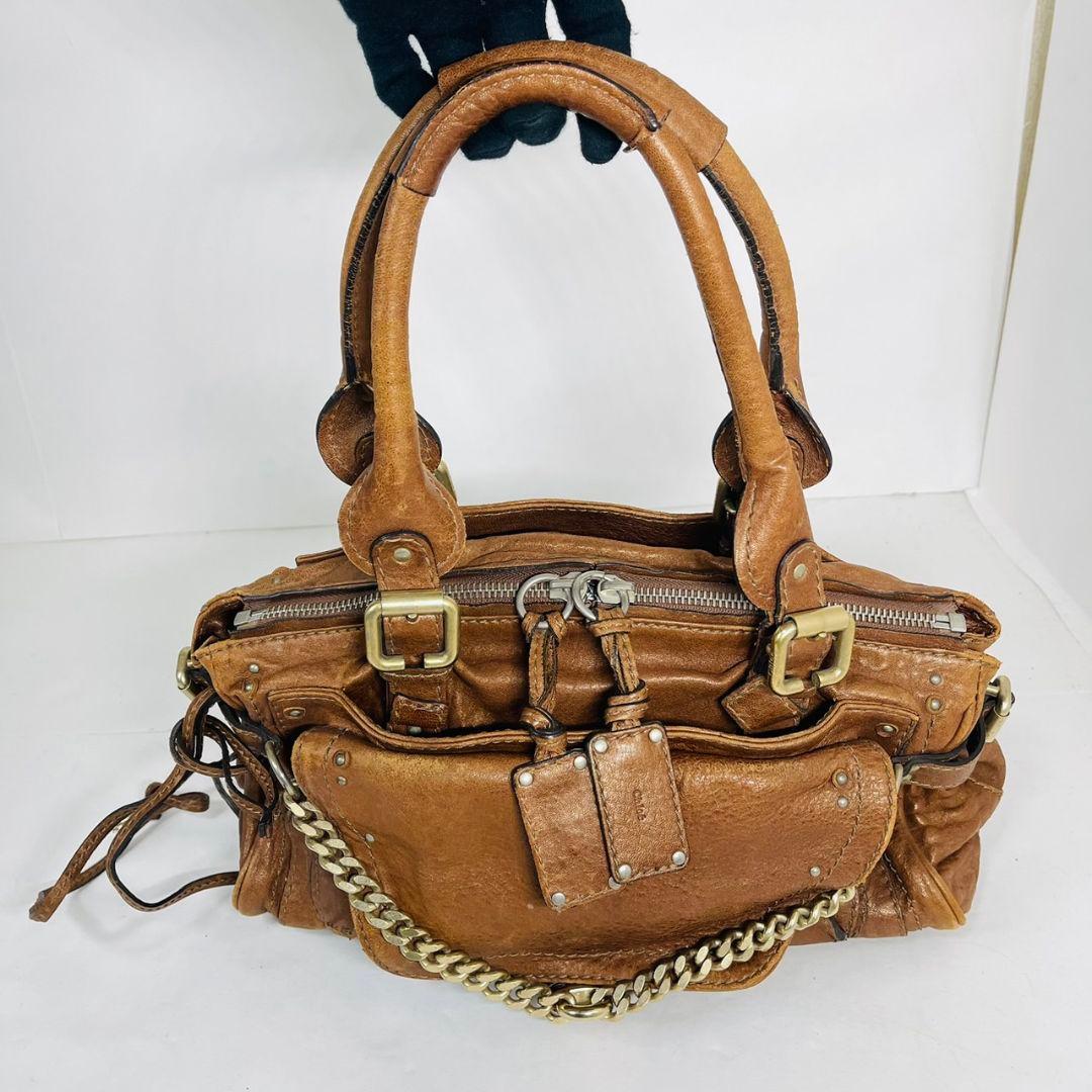 希少 Chloé クロエ パディントン レザー ハンドバッグ パドロック 茶