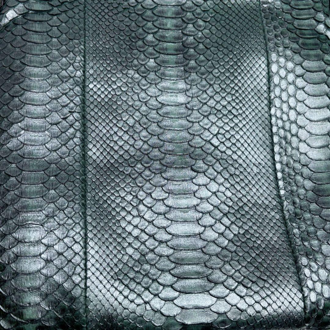 JRA公認 最高級パイソン本革 ショルダーバッグ 大容量 緑黒 縁起物 日本製