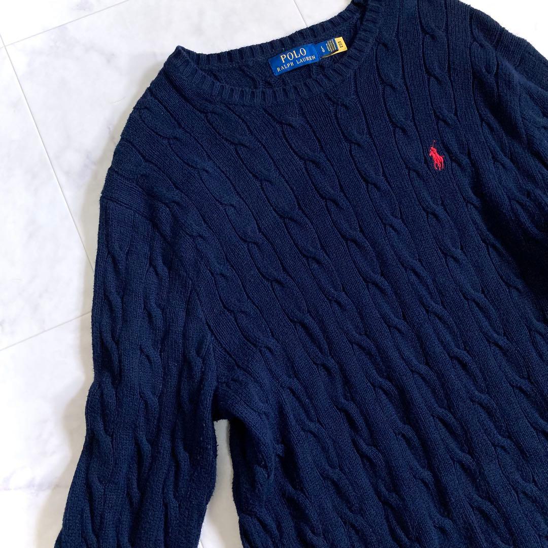美品 ポロラルフローレン 現行タグ ケーブルニット ネイビー Lサイズ コットン