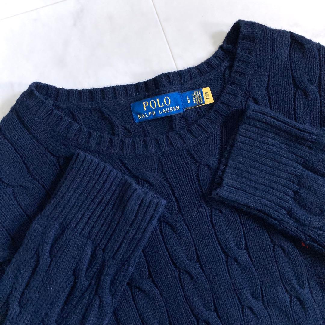美品 ポロラルフローレン 現行タグ ケーブルニット ネイビー Lサイズ コットン