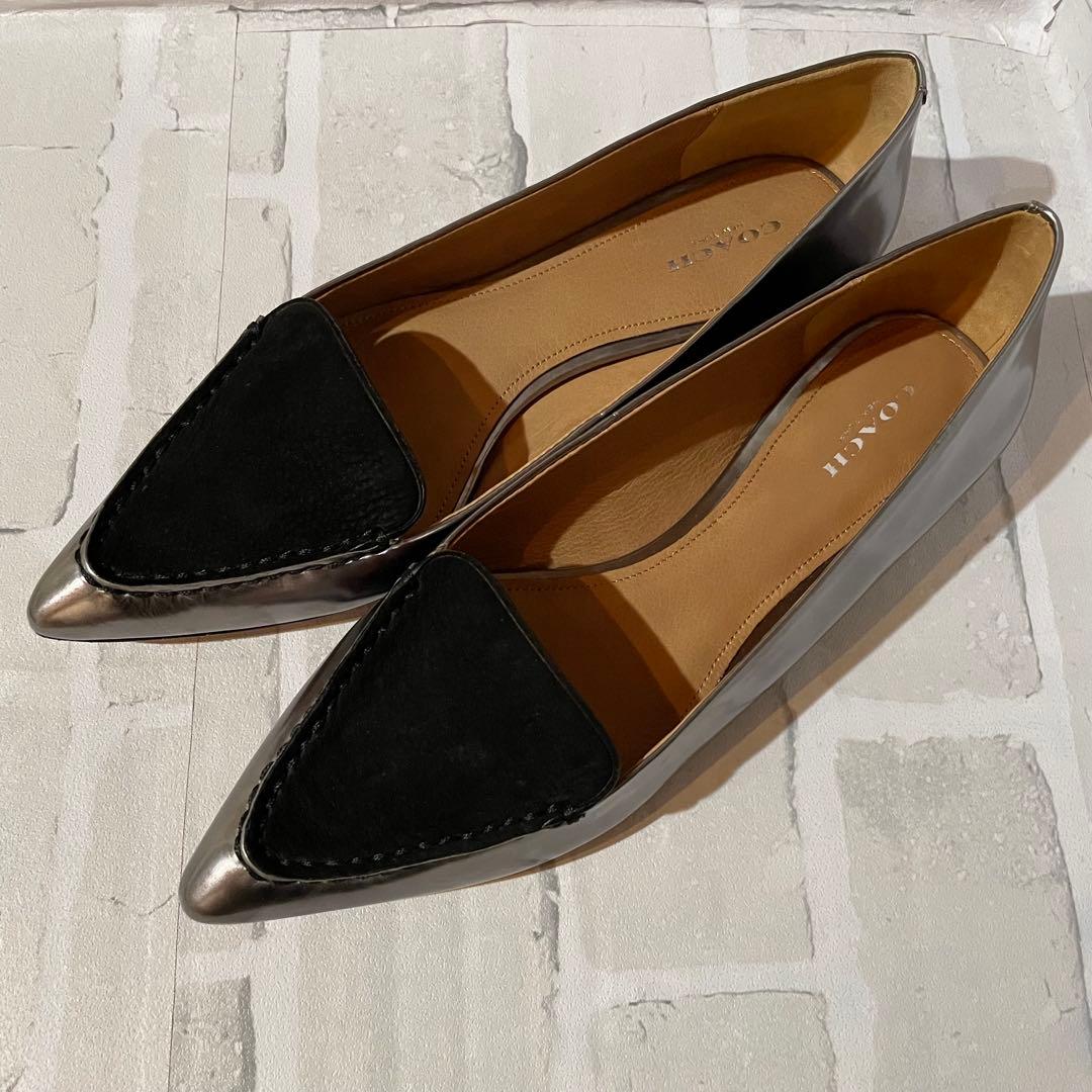 【極美品】COACH フラットシューズ メタリック＆ブラック 38.5 B