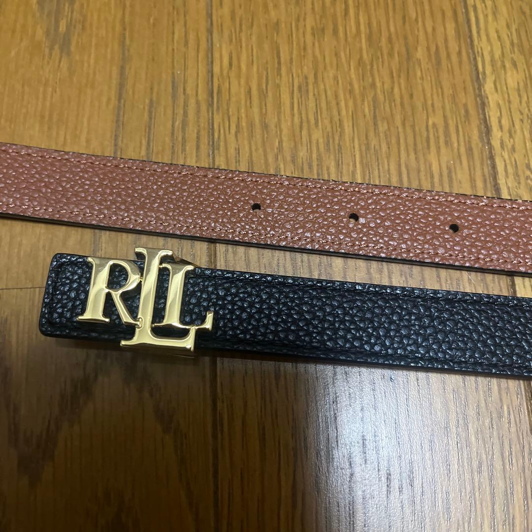 ラルフローレン　ロゴリバーシブルレザースキニーベルト　XS
