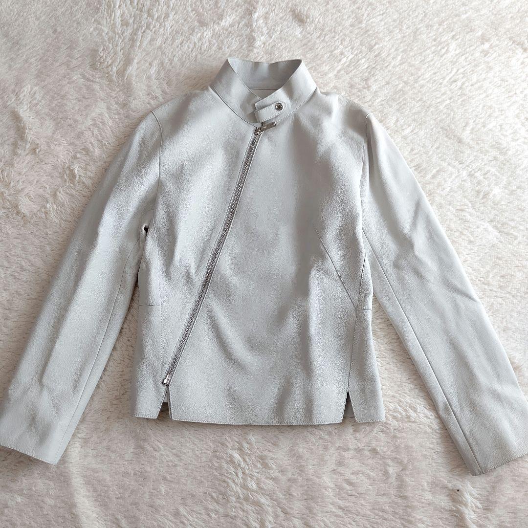 HERMES レザージャケット　ライダース　アイスブルー やぎ革 フランス製