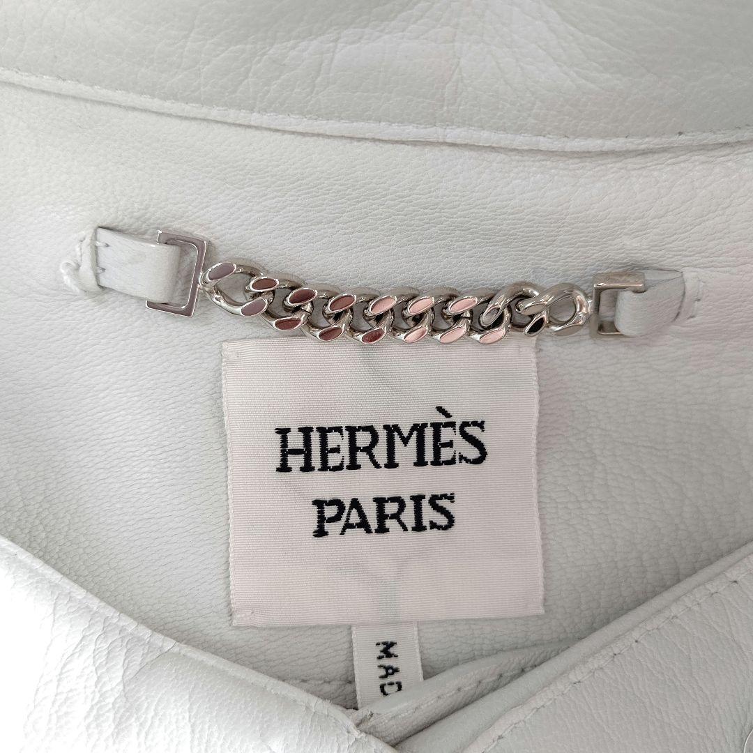 HERMES レザージャケット　ライダース　アイスブルー やぎ革 フランス製