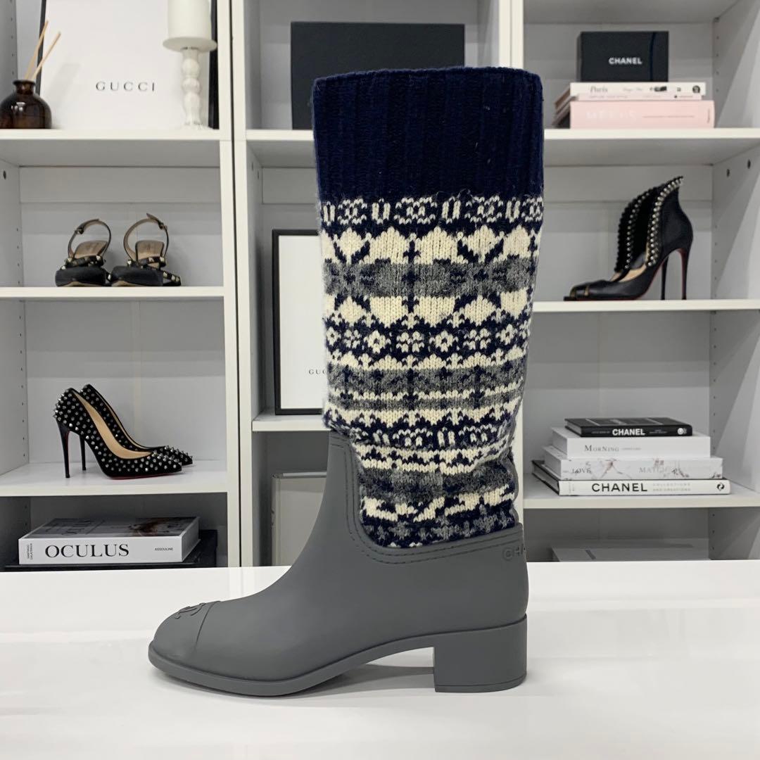 シャネル ラバー ニット ココマーク ノルディック ロングブーツ