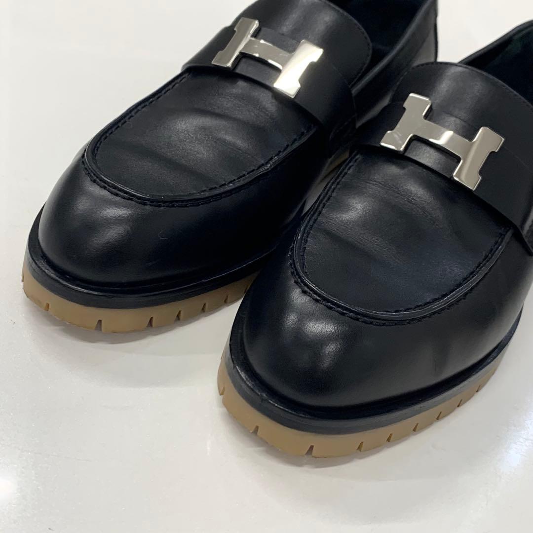 エルメス フォーブル H金具 レザー ローファー ブラック