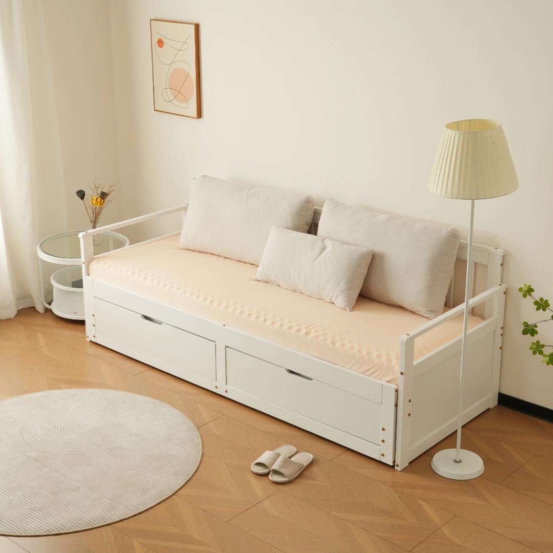 赤字価格！ソファベッド ディベッド 伸長式ベッド 引き出し付き　WHITE