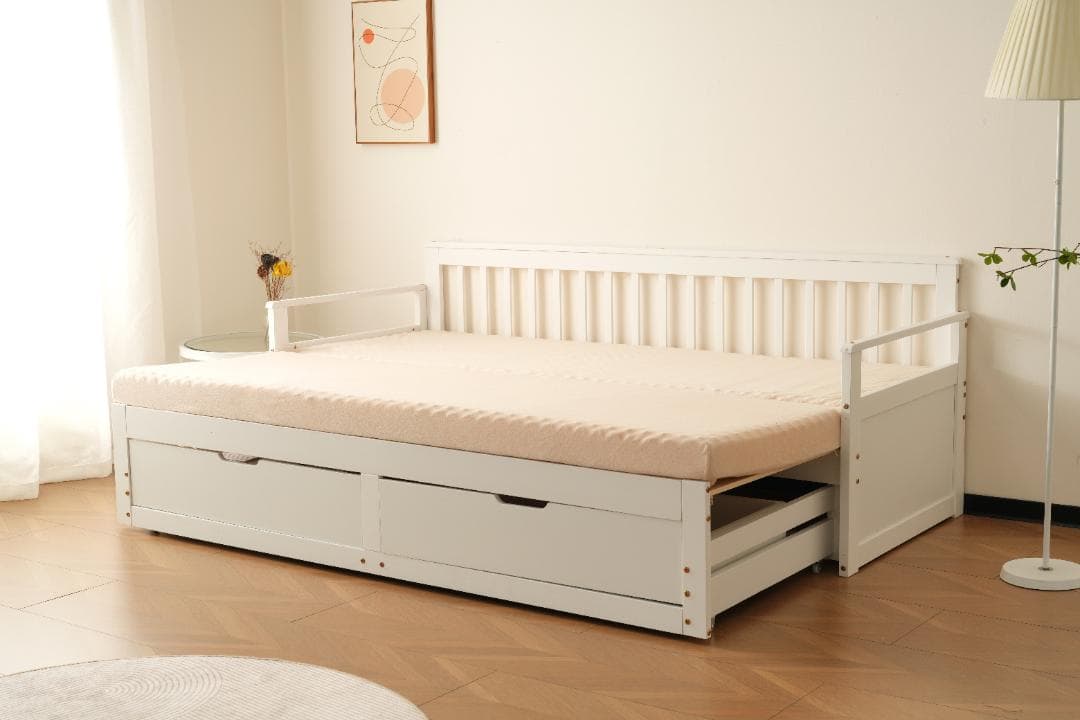 赤字価格！ソファベッド ディベッド 伸長式ベッド 引き出し付き　WHITE