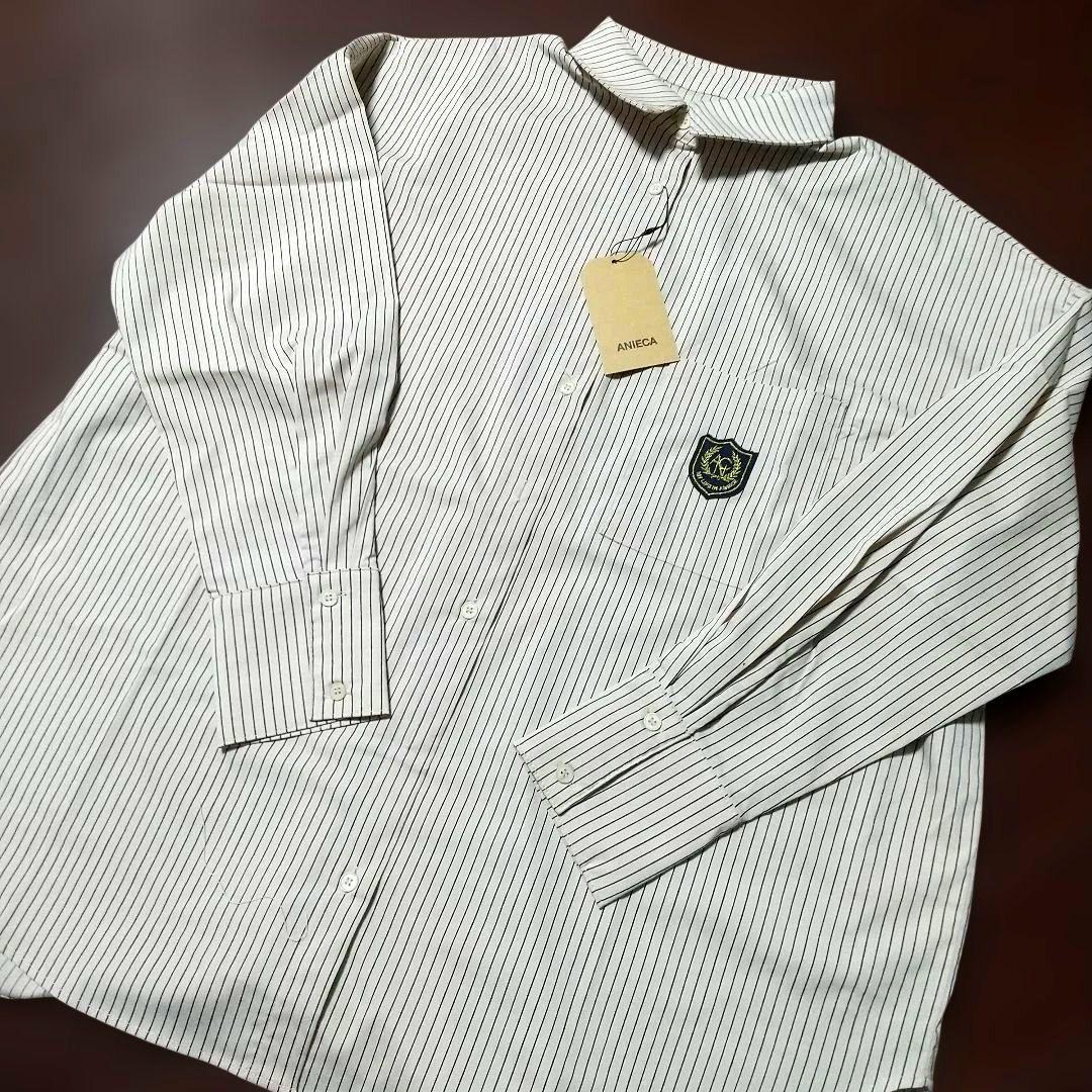 ANIECA タグ付き未使用ストライプエンブレムシャツベージュ オーバーサイズ