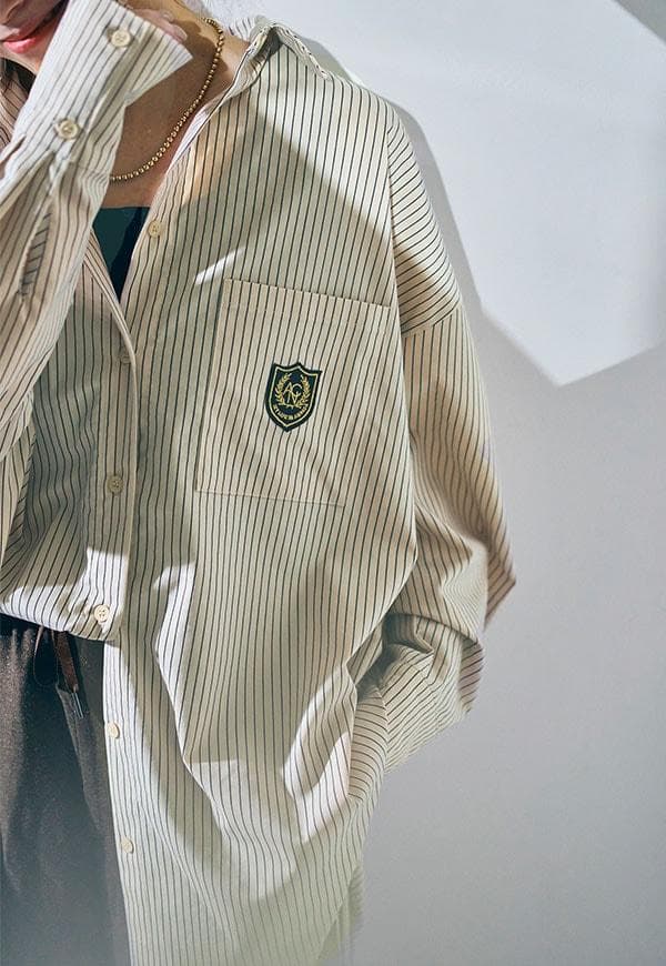 ANIECA タグ付き未使用ストライプエンブレムシャツベージュ オーバーサイズ