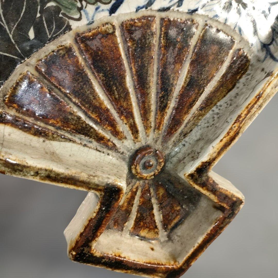 A1348-5/尾形乾山/扇形花画大皿/飾大皿/尺皿/絵皿/盛皿/床飾/額皿/